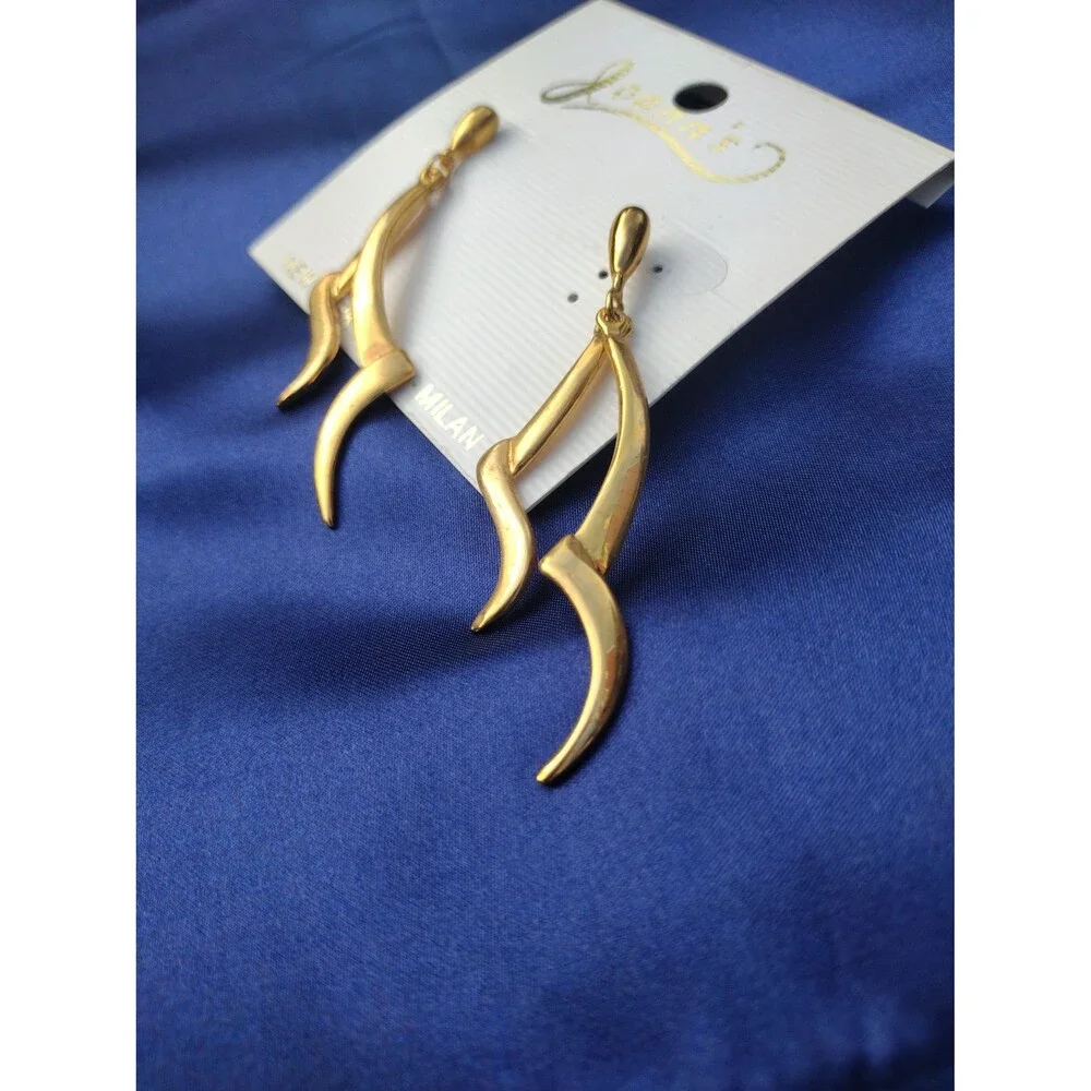 Joann's Vintage Dual Abstract Bars Gold Tone Earrings - Picture 5 of 5